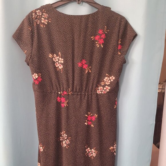 Robbie Bee Black Floral Polka Dot Dress – Size 12, Vintage Style, Cap Sleeves - Picture 2 of 6